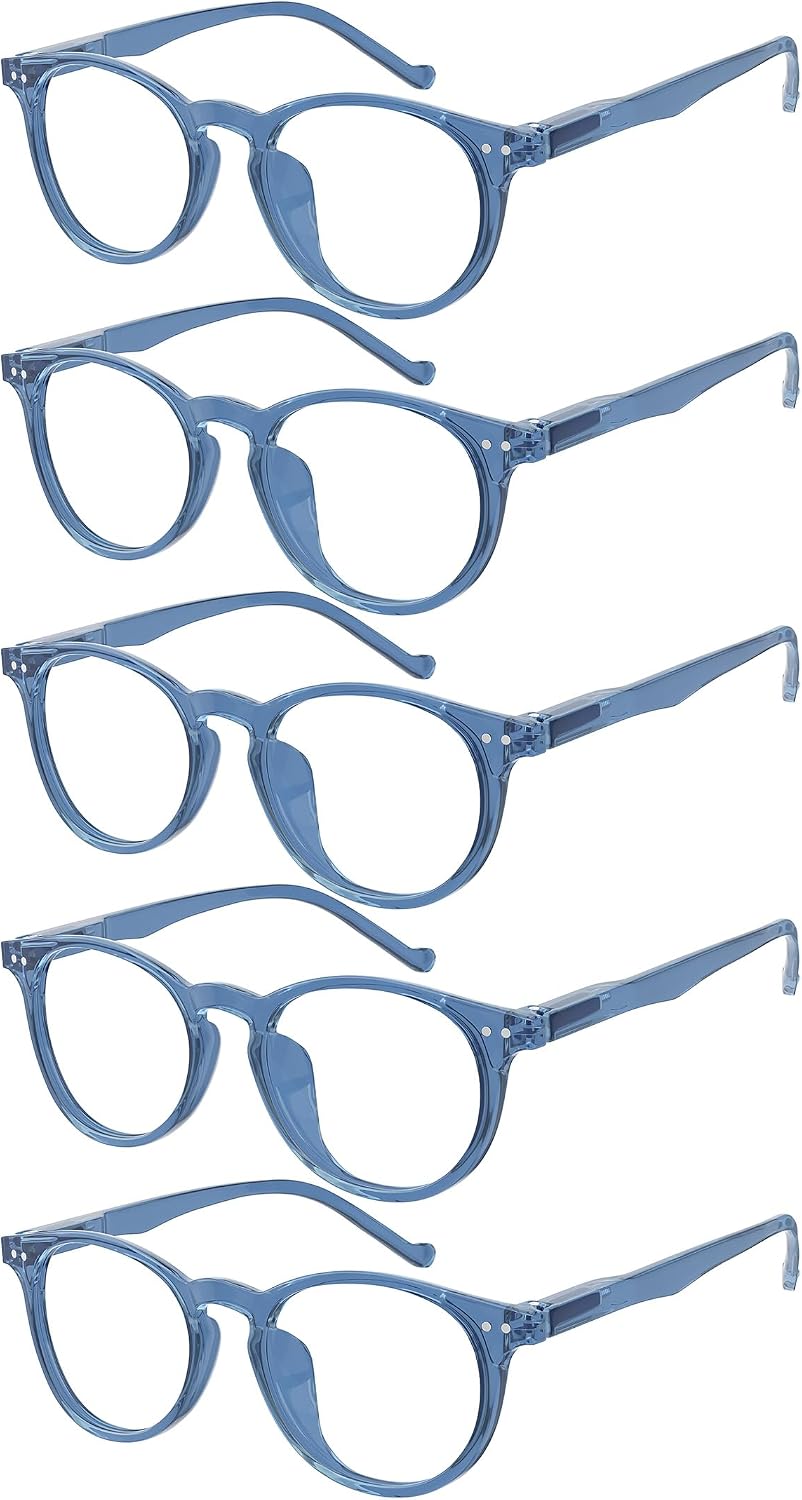 Eyekepper 5-Pack Oval Round Spring Hinges Eyeglasses Includes Sunglasses