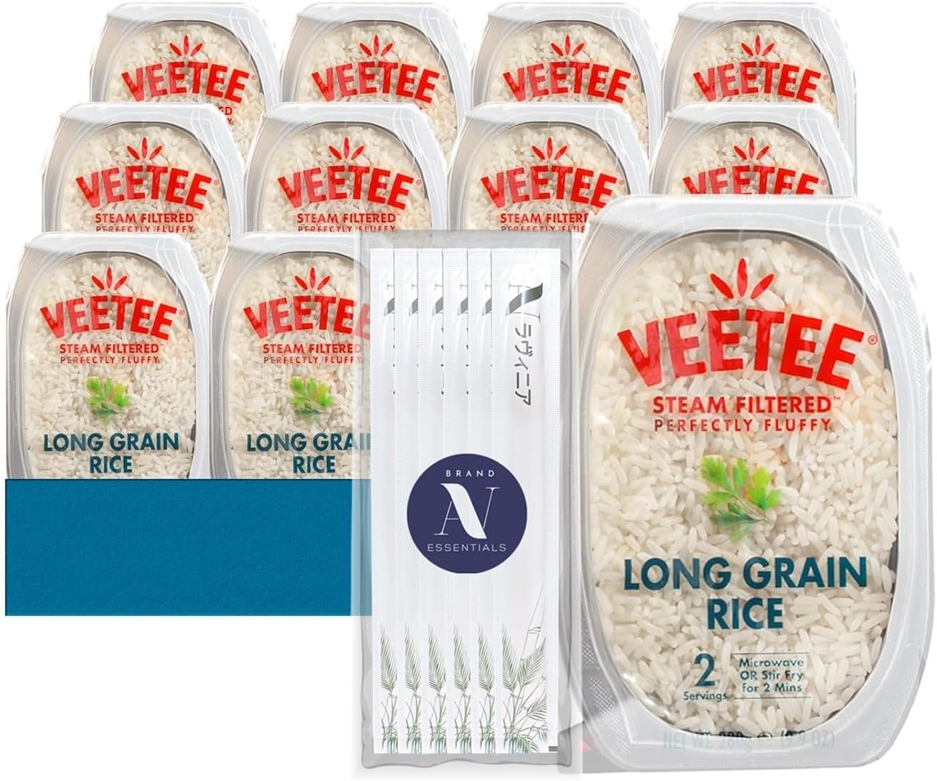 Veetee - Lavinia Essentials Bundle: 6-Pack Long Grain Rice Steam Filtered 10.6 oz Microwaveable Tray + 1 Utility Prop.