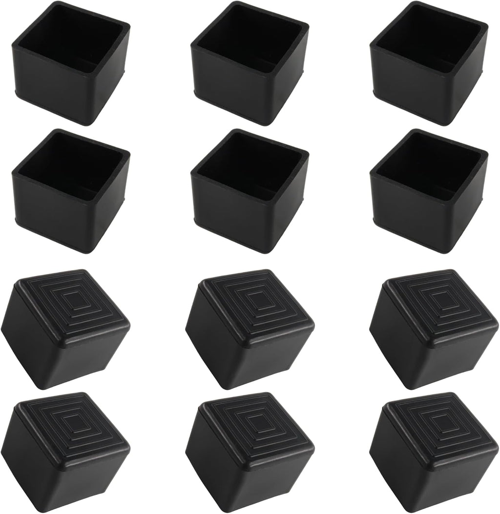 12PCS 1” x 1” Square Rubber Furniture Leg Caps, PVC Chair Leg Tips Caps, Furniture Foot Protectors, Black Rubber Table Foot Cover, Wear-Resistant Table Chair Leg End Cap