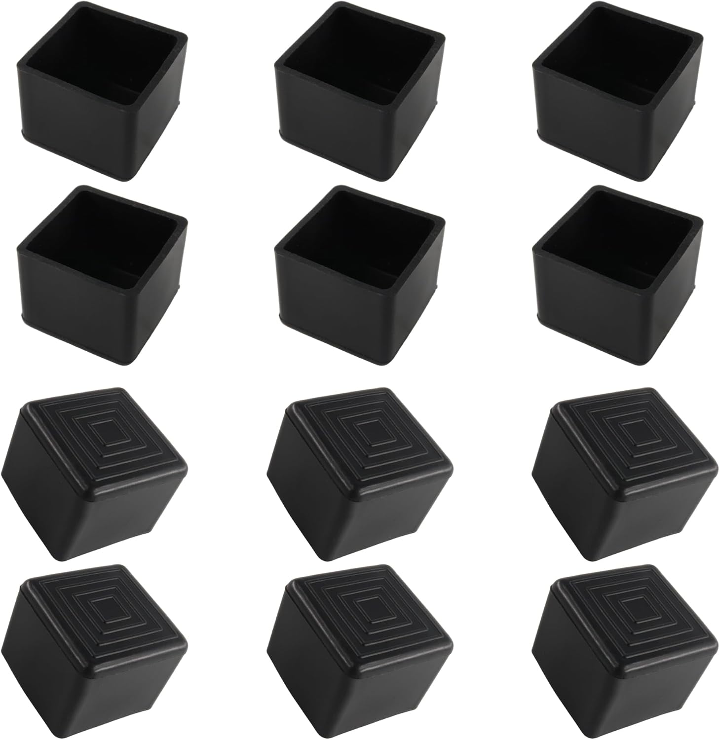 12PCS 1” x 1” Square Rubber Furniture Leg Caps, PVC Chair Leg Tips Caps, Furniture Foot Protectors, Black Rubber Table Foot Cover, Wear-Resistant Table Chair Leg End Cap