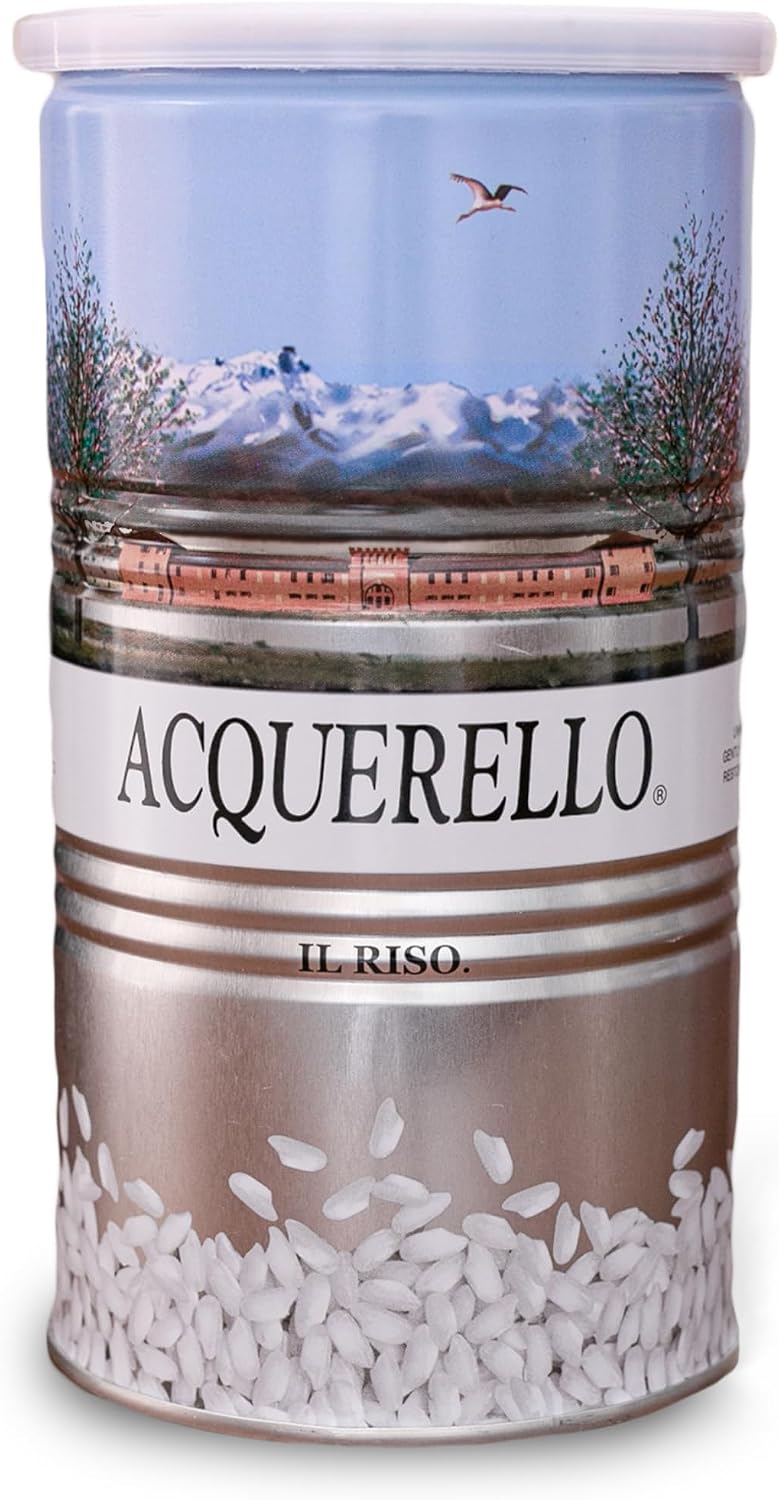 Acquerello Italian Carnaroli Aged Risotto Rice in Tin Can, 2.2 Lbs (1kg) | From Vercelli Province in Italy