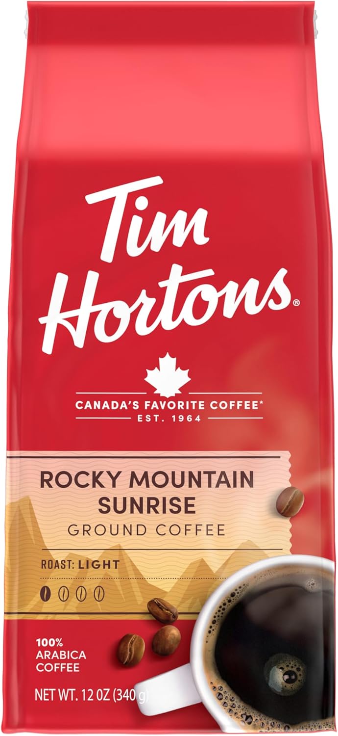 Tim Hortons 12oz Ground Bag, Light Roast Rocky Mountain Sunrise 100% Arabica Coffee