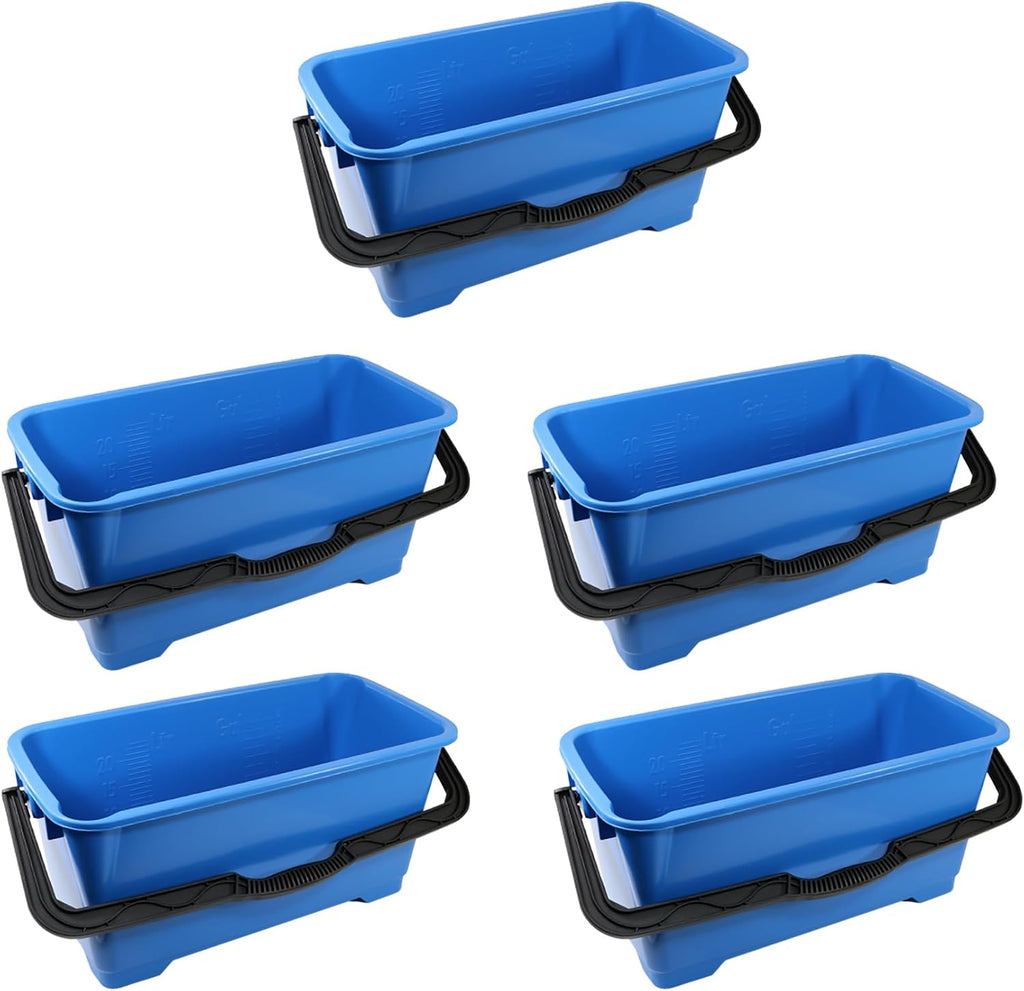Unger Professional 6 Gallon Heavy Duty Bucket 5-Pack, Large Portable Cleaning Tool with 2 Pour Spouts, Comfort-Grip Handle, Essential Container for Floor, Window, and Household Use