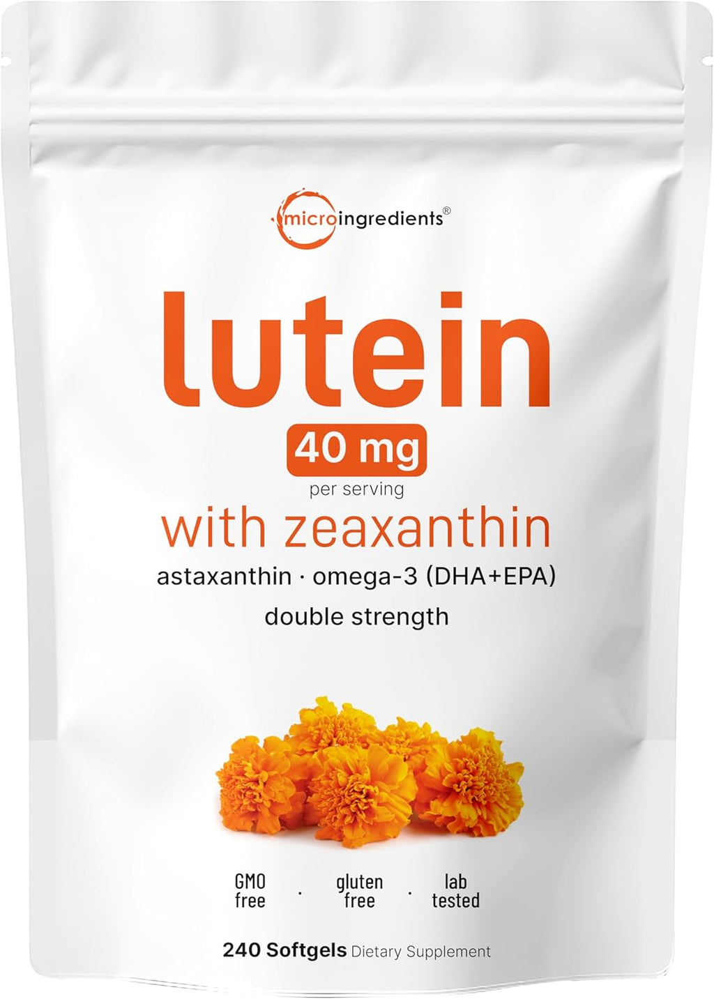 Micro Ingredients Lutein & Zeaxanthin 40mg Softgels, 240 Count, with Astaxanthin, Omega-3s, & Phospholipids | Eye + Vision Health Vitamins | Third Party Tested, Non-GMO, Gluten Free