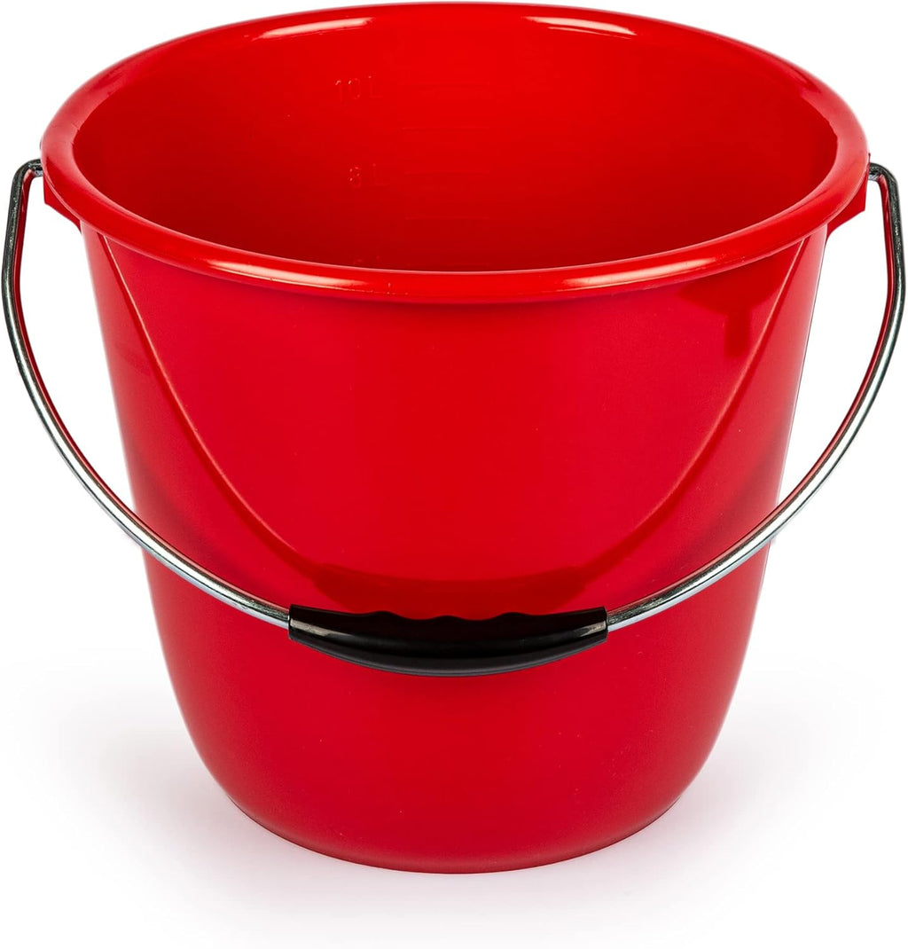 Consolidated Plastics 10 Liter Food Safe Bucket with Metal Handle, Swiss Made, Sturdy & Easy to Clean (Red)