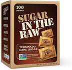 Sugar In The Raw Turbinado Cane Sugar Packets, 100 Ct, Pure, All-Natural Turbinado Sugar, Non-GMO Project Verified, Kosher, Vegan and Gluten Free