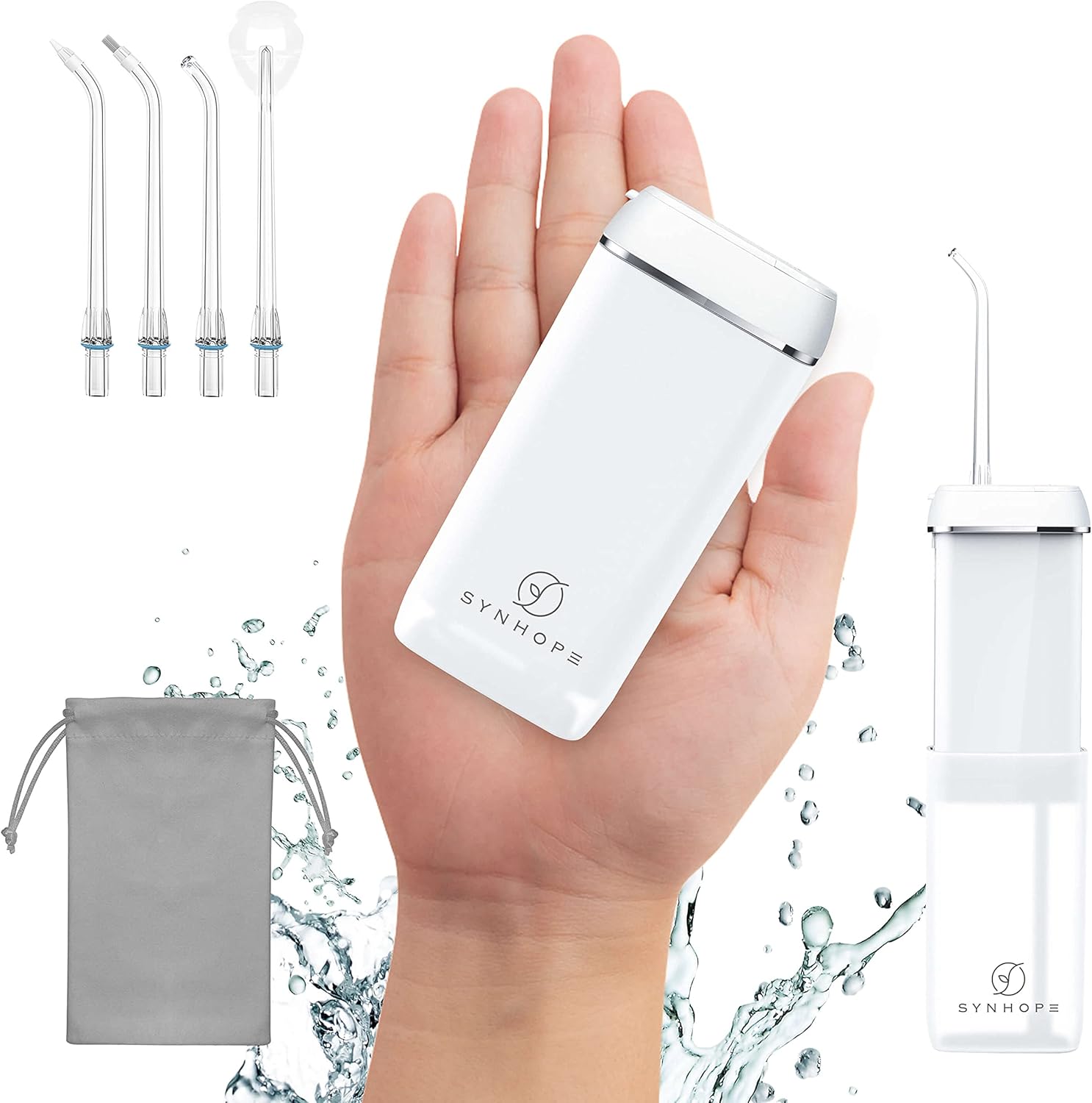 Water Flosser [ Mini Cordless Portable ] Oral Irrigator Water Teeth Cleaner Pick, Telescopic Water Tank, 3 Modes & IPX7 Waterproof, Home & Travel Water Floss for Teeth, Braces Bridges Care (White)
