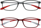 OPULIZE ICE Reading glasses for Women Men,Scratch Resistant Rectangular frame with Spring Hinges, Crystal Grey,Crystal Dark Red +2 (Pack of 2)