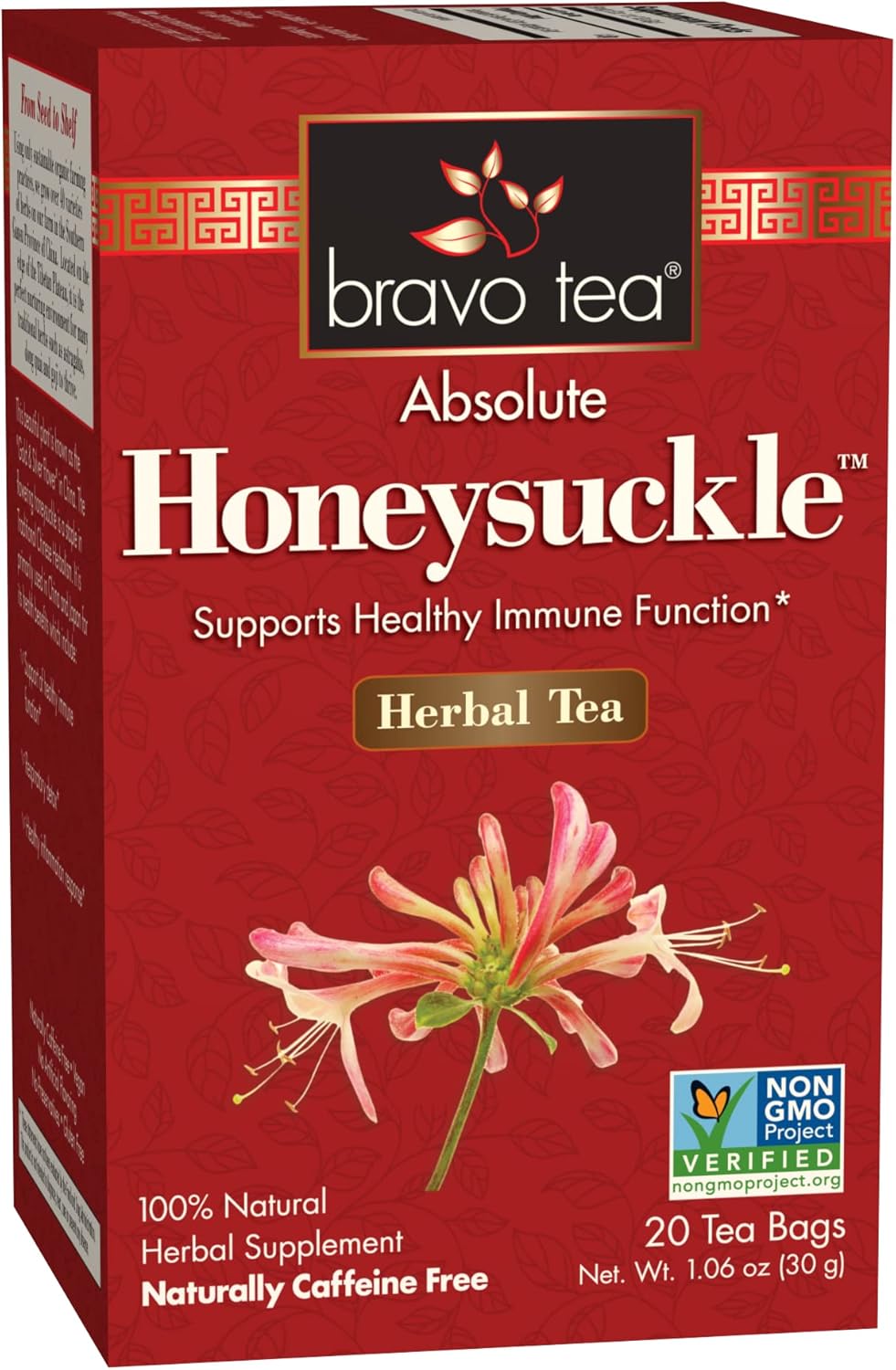 Bravo Tea Honeysuckle Herbal Tea Caffeine Free, 20 tea bags, 1 count