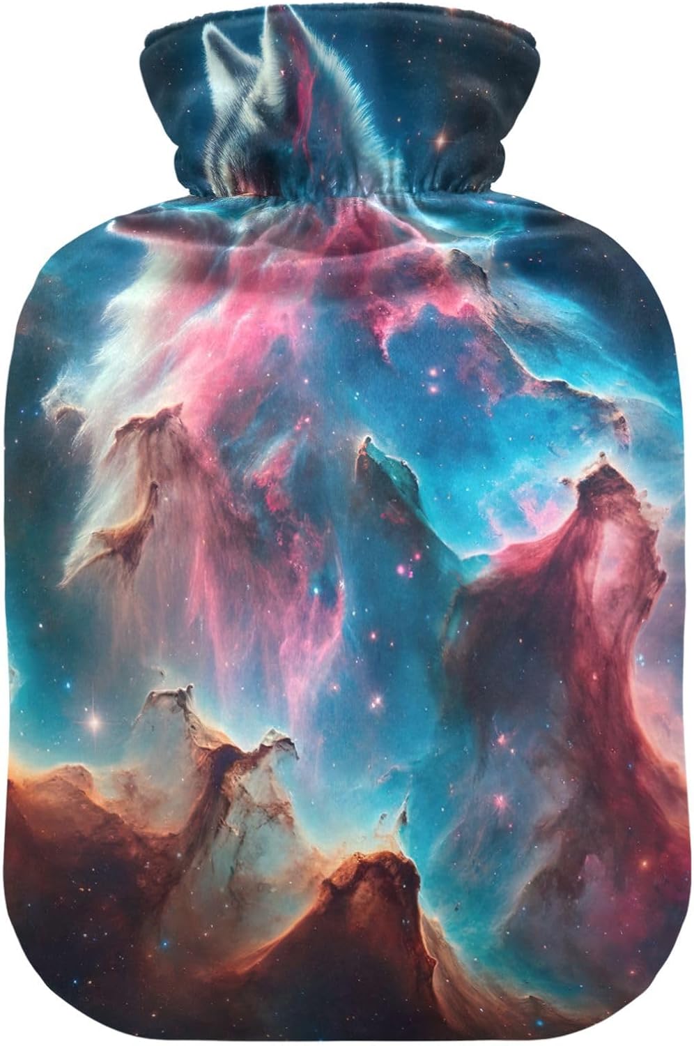 Wolf Nebula Background Hot Water Bottle with Soft Cover Feet and Bed Warmer Hot Water Bag for Hot and Cold Compress, 1L