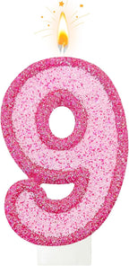 Pink Glitter Number Cake Candle, Sparkly Dual-Tone Pink Cake Topper for Decorative Display