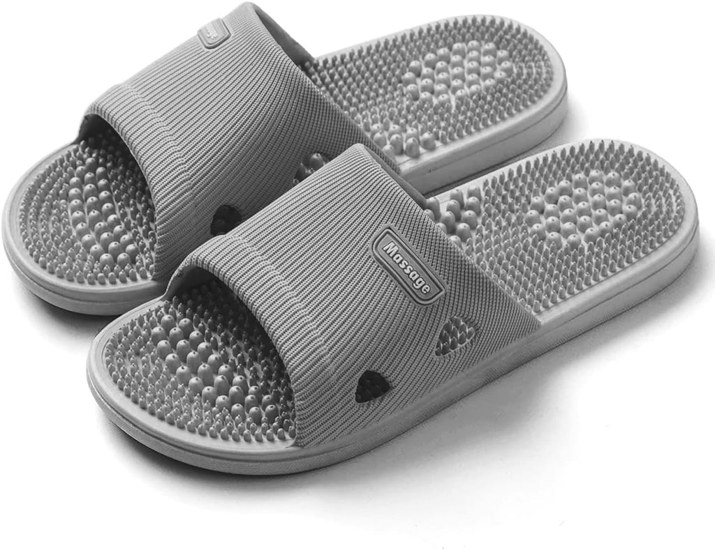 Acupressure Massage Slippers for Plantar Fasciitis for Women Acupuncture Slippers Arthritis Neuropathy Pain Relief Non-Slip Massage Sandals Women Stress Relief Gifts for Bath (US Men 7.5-8.5, Grey)