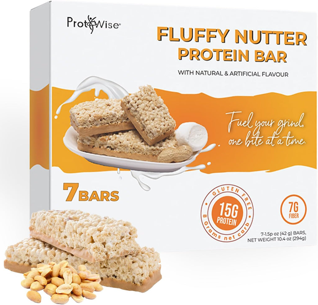 ProtiWise – High Protein 15g Bar | 7/Box | Weight Loss, Diet, KETO Friendly, Hunger Control, Meal Replacement | Gluten Free, Low Fat, Low Sugar (Fluffy Nutter)