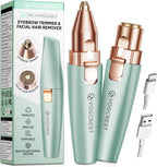 VG VOGCREST Eyebrow Facial Trimmer: 2 in1 Rechargeable Facial Hair Removal and Eyebrow Shaver - Face Lips Body Painless Facial Razor with Built-in LED Light (Pastel Green)