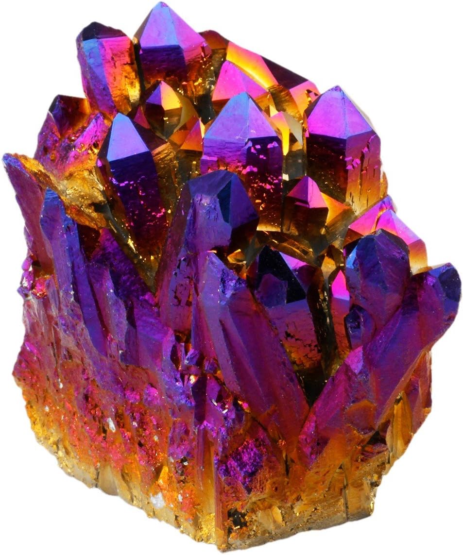 Rockcloud Natural Titanium Coated Crystal Quartz Purple Cluster Geode Druzy Home Decoration Gemstone Specimen