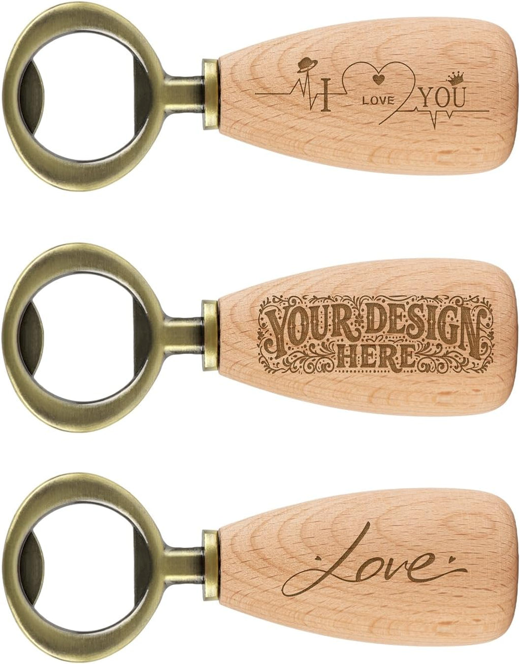 Apsire Custom Beech Wood Bottle Opener, Engraved Stainless Steel Opener with Wooden Handle, Wedding Beverage Opener - Small