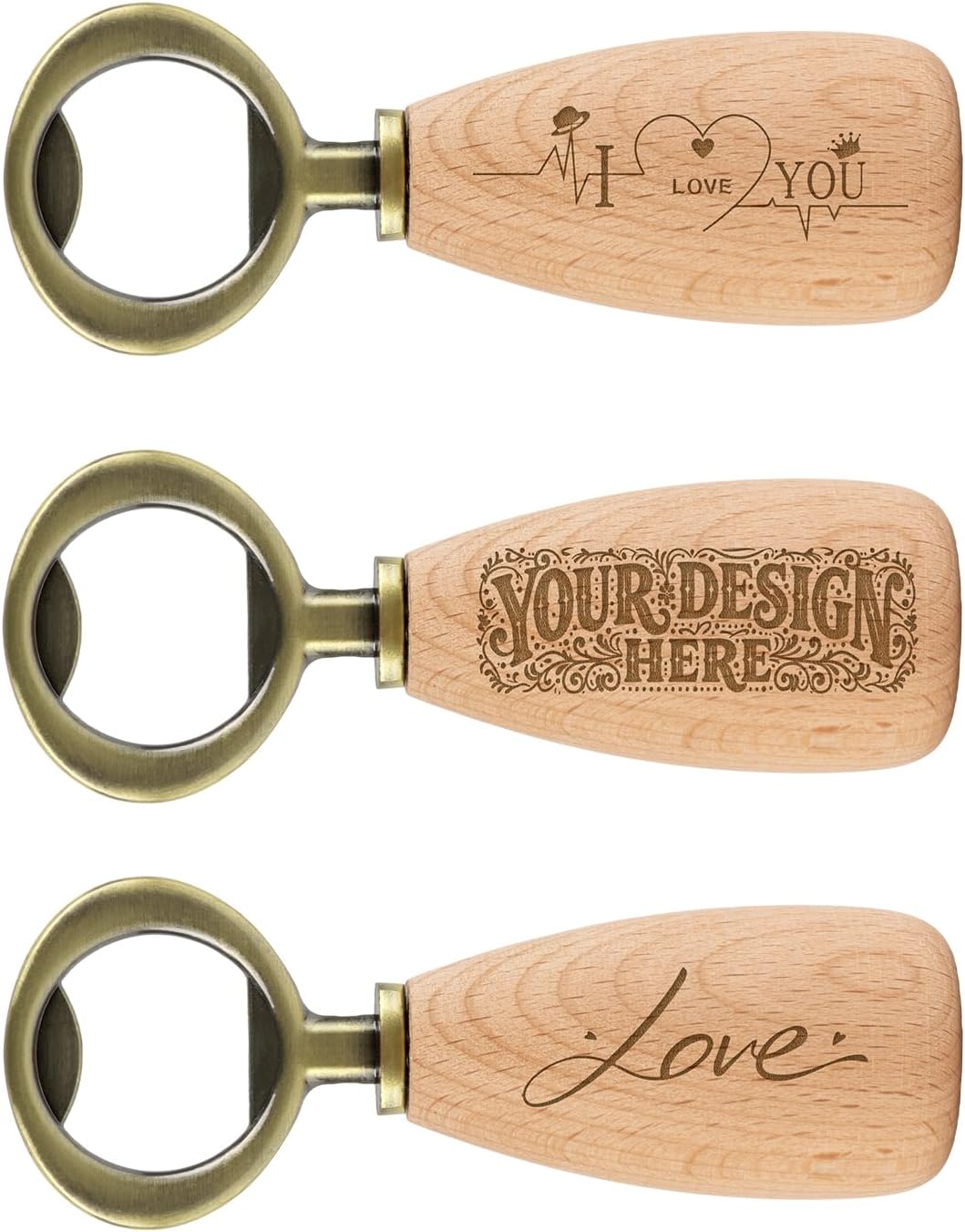 Apsire Custom Beech Wood Bottle Opener, Engraved Stainless Steel Opener with Wooden Handle, Wedding Beverage Opener - Small