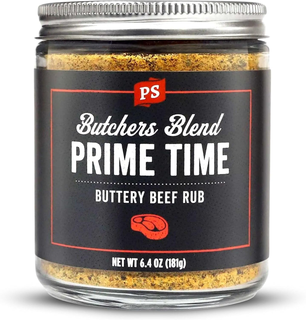 PS Seasoning Prime Time Butchers Blend - Buttery Garlic and Herb BBQ Seasoning & Beef Rub for Smoking, Grilling or Baking - Dry BBQ Rubs and Spices for Grilling Steaks, Pork, Chicken, Beef Prime Cuts