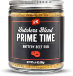 PS Seasoning Prime Time Butchers Blend - Buttery Garlic and Herb BBQ Seasoning & Beef Rub for Smoking, Grilling or Baking - Dry BBQ Rubs and Spices for Grilling Steaks, Pork, Chicken, Beef Prime Cuts