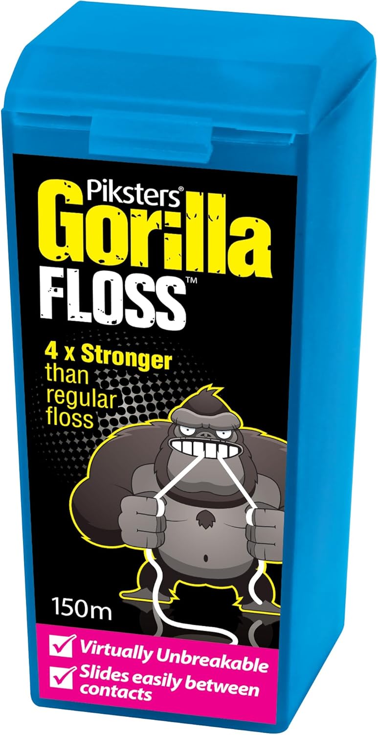 Piksters Gorilla Floss, 150 Meters (164 Yds), Extra Strong Dental Floss, Plaque Remover for Teeth, Shred Resistant, Smooth Gliding, Waxed, Deep Cleaning Teeth Flosser, Oral Care for Adults & Kids