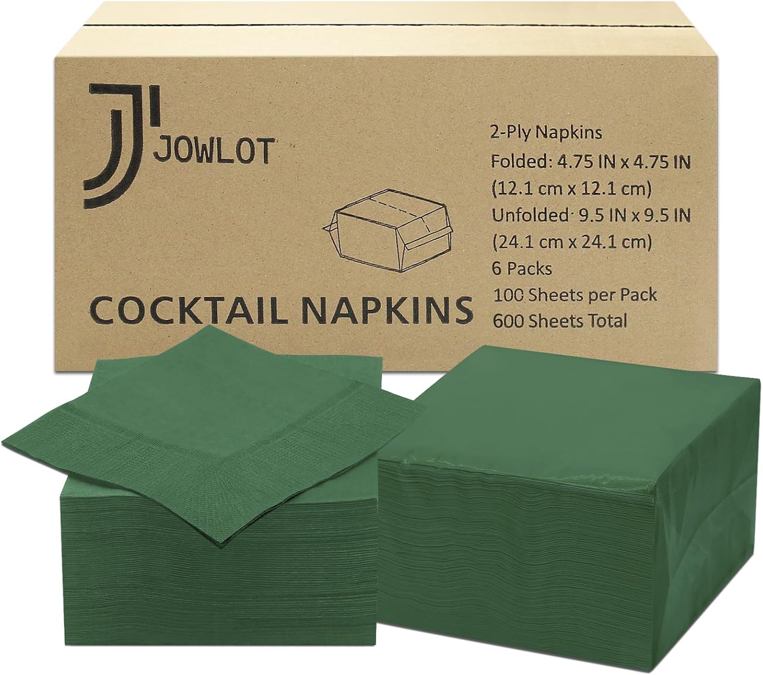 Cocktail Napkins - 600 Count 2-Ply Dark Green Napkins Disposable, 4.75 x 4.75 Inch Folded Paper Napkins Bulk Beverage Napkins for Dinner Wedding Bar Party and Everyday Use