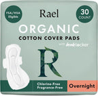 Rael Pads for Women, Organic Cotton Cover - Period Pads with Wings, Feminine Care, Sanitary Napkins, Heavy Absorbency, Unscented, Ultra Thin (Overnight, 30 Count)