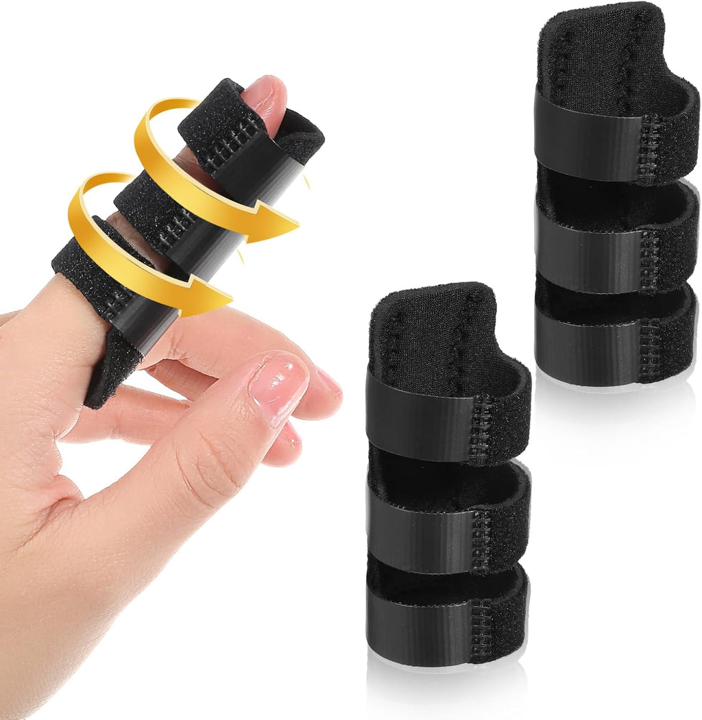 2pcs Finger Brace Finger Splint Adjustable Trigger Fingers Support Brace Fingers Straightening Joint Stabilizer for Thumb Index Middle Ring Pinky Hand Mallet Black