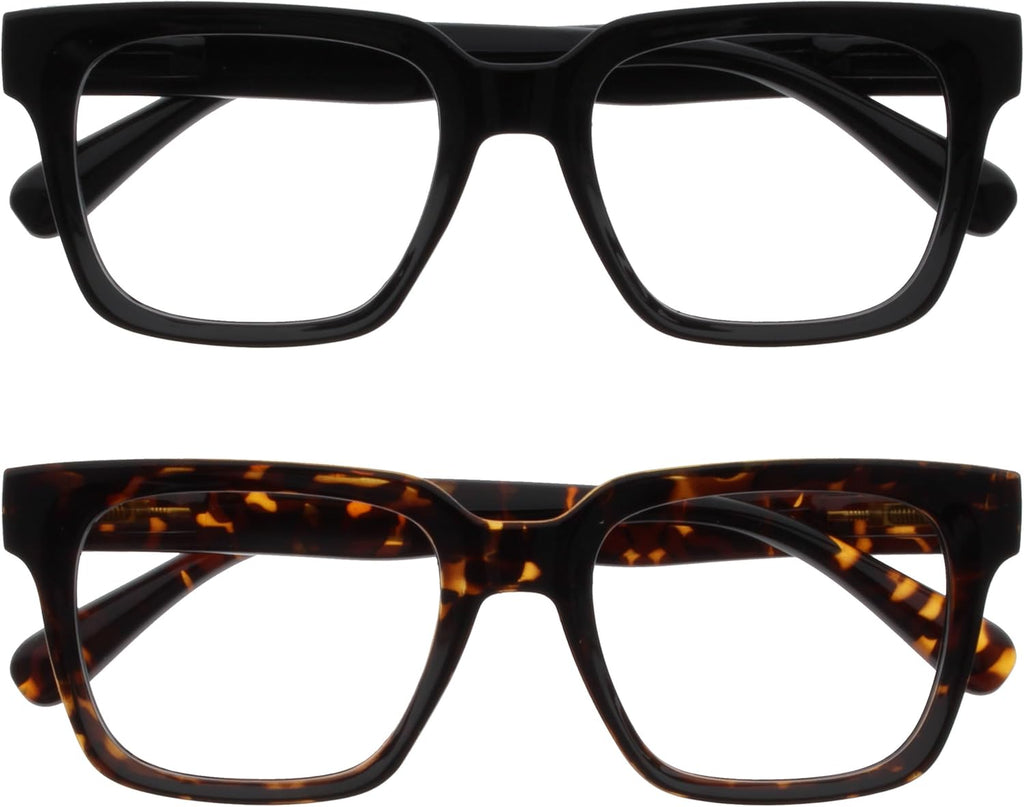 OPULIZE ERA Blue Light Blocking Reading Glasses for Women & Men-UV400 Protection-Oversized Frame-Computer and Screen Glasses-Black Brown-+2.00(Pack 2 of with 2 Pouches)