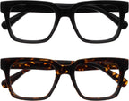 OPULIZE ERA Blue Light Blocking Reading Glasses for Women & Men-UV400 Protection-Oversized Frame-Computer and Screen Glasses-Black Brown-+2.00(Pack 2 of with 2 Pouches)