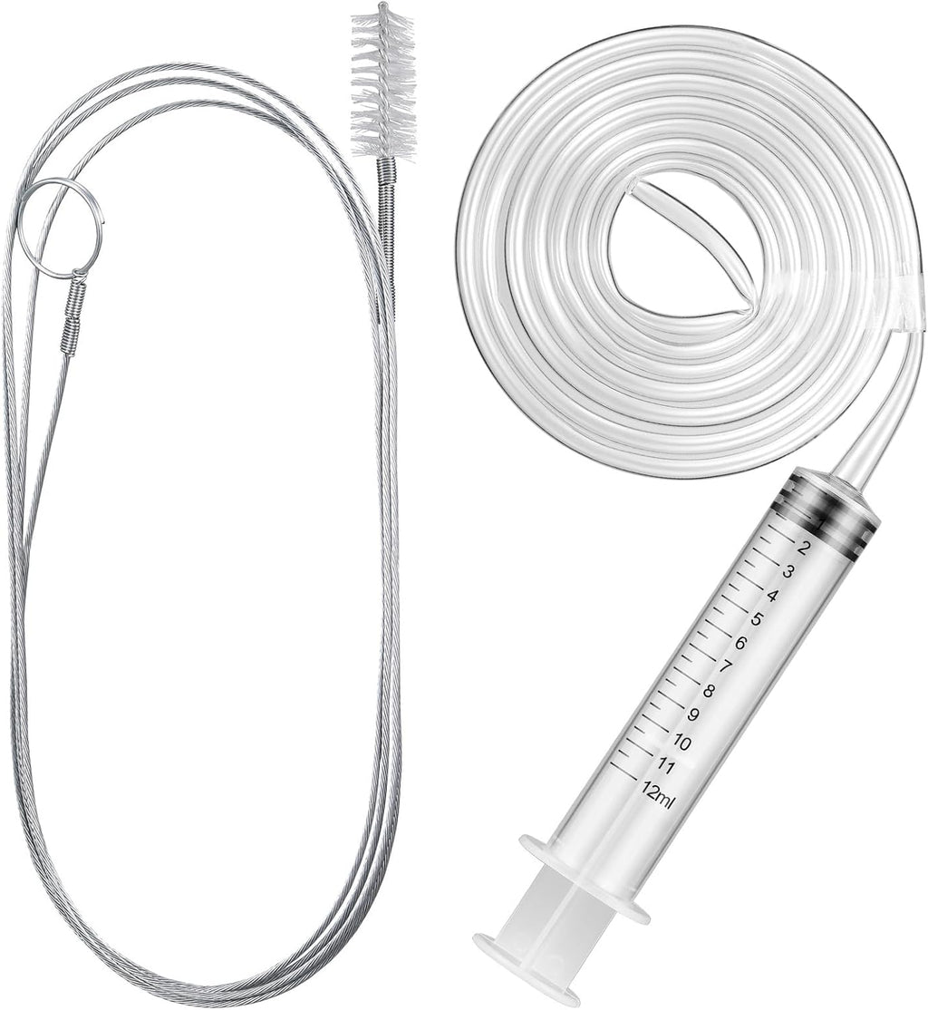 Gisafai 3 Pcs 36'' Refrigerator Cleaning Kit with 12 ml Syringe Compatible with Water Line for 1.5m Flexible Refrigerator Scrub Brush Flexible Feeding Tube Brush for Ice Maker Dispenser