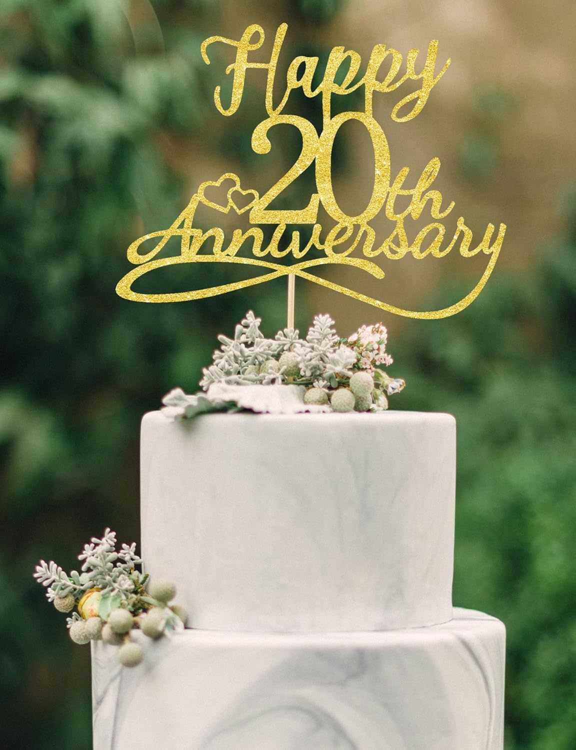 20th Wedding Anniversary Cake Toppers - Golden Double Decorations for 20 Year Anniversary Party