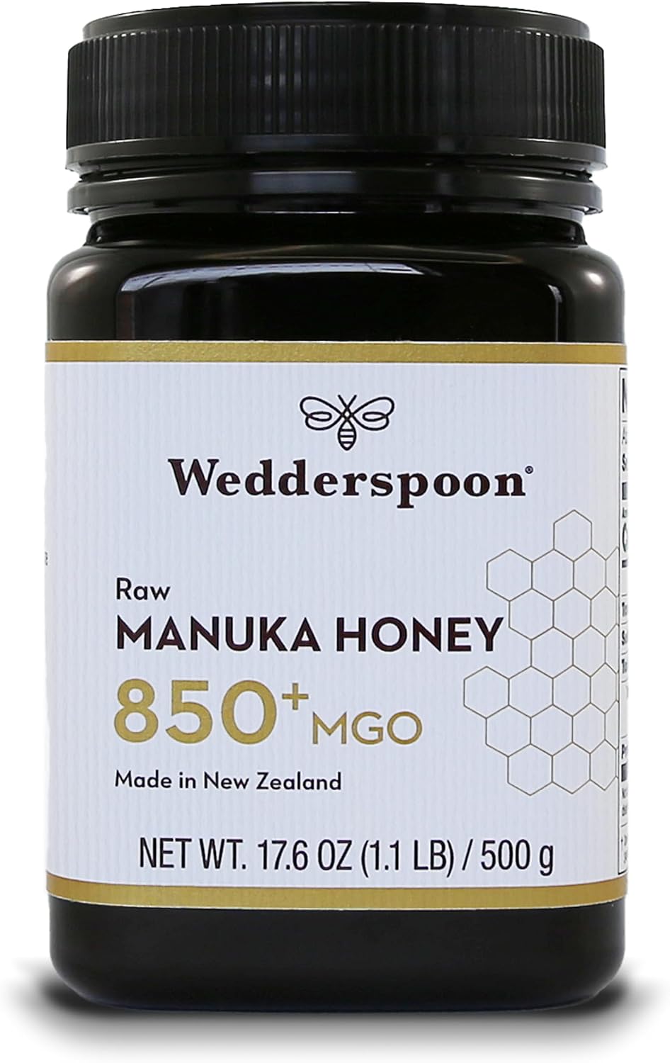 Wedderspoon Raw Manuka Honey 850+ MGO, 17.6 Oz, Unpasteurized New Zealand Honey, Non-GMO, BPA-Free Jar, Superfood & Natural Wellness Support