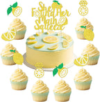 25PCS Lemon Bridal Shower Cake Decorations, She Found Her Main Squeeze Cake Topper and Lemonade Cupcake Toppers, Glitter Fruit Theme Wedding Engagement Bachelorette Birthday Party Supplies