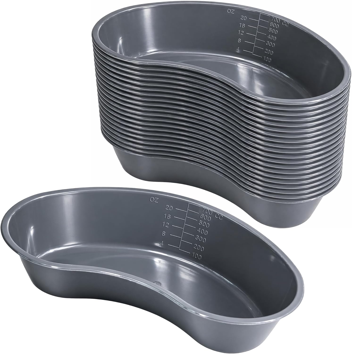 Vakly Emesis Basin 700 mL – Kidney Shaped Plastic Vomit Bowl, Graduated Medical Basin for Oral Care, Dental, Ear Irrigation & Home Care, Reusable (20)