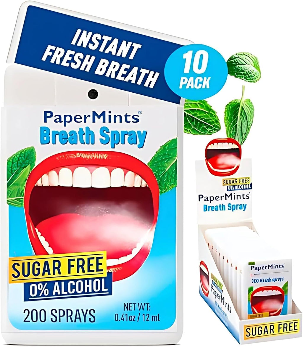 PaperMints Breath Spray for Bad Breath – Sugar-Free, Instant Freshness, 200 Mouth Sprays, Mint Flavor, Pack of 10