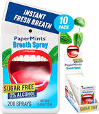 PaperMints Breath Spray for Bad Breath – Sugar-Free, Instant Freshness, 200 Mouth Sprays, Mint Flavor, Pack of 10