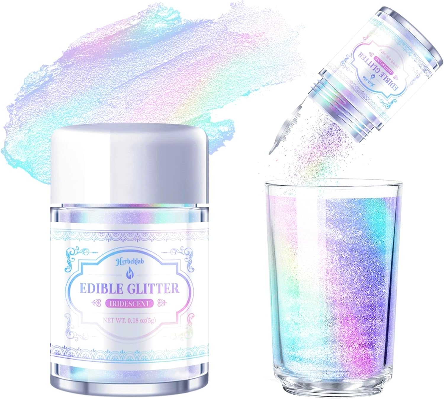 Iridescent Edible Glitter – 5g Rainbow Luster Dust Drink Glitter, Food Grade Shimmer Powder for Cocktails, Cakes, Beverages, Chocolate & Candy