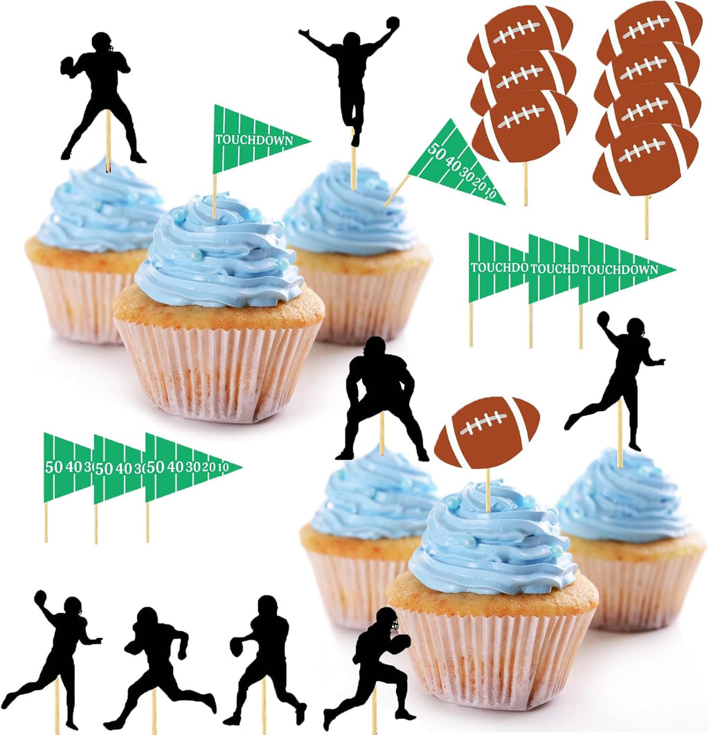 America Football Cupcake Toppers Sports Party Decorations 24pcs Superbo Rugby cake Toppers for birthday party