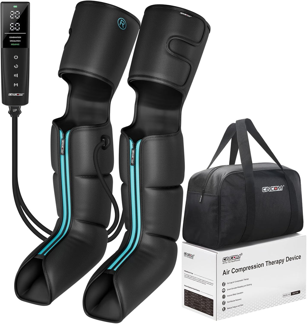 CINCOM Cordless Air Compression Massager - Rechargeable Leg & Foot Boots with 3 Modes, 10 Intensity Levels, 5 Timer Settings for Circulation, Pain Relief, Edema, RLS & Recovery
