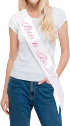 Embroidered Bride to Be Sash Double-Layer Satin Sash Bridal Shower Hen Night Bachelorette Party Accessories(White)