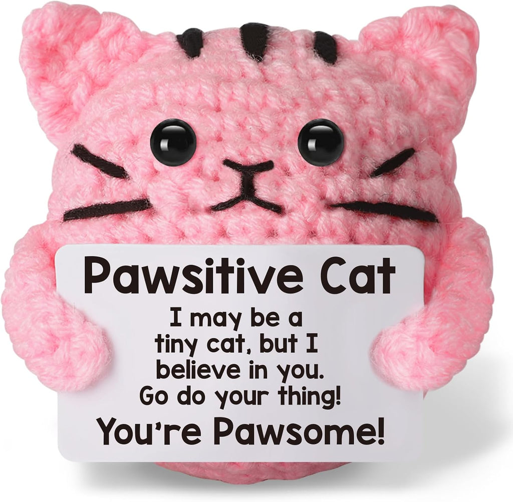 Crochet Cat Gifts for Mothers Day Graduation Nurses Week 2026 Teacher Appreciation Gifts for Kids Teens Girl Boy Birthday Gift for Women Men,Cute Decor Cat Plush Pink