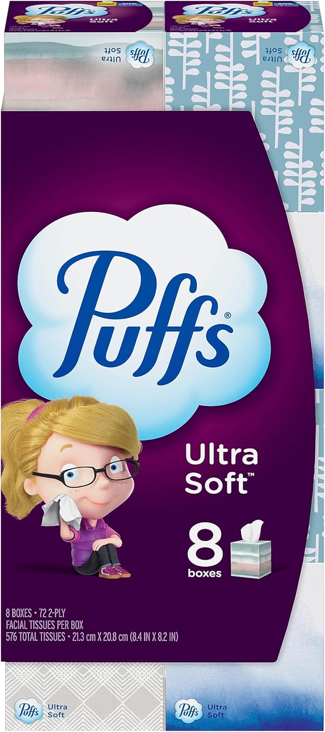 Puffs, Ultra Soft Non-Lotion Facial Tissues 8 Mega Cubes 72 Facial Tissues per Cube, 8 Count