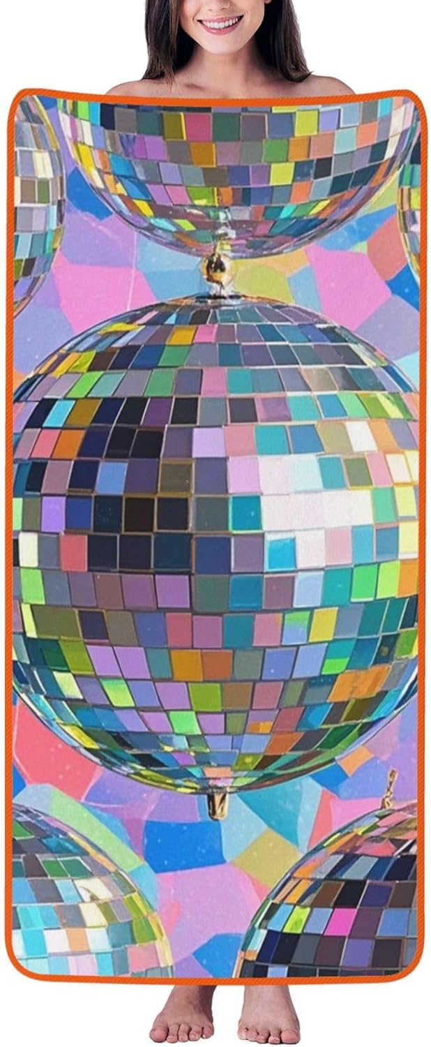 Disco Ball Pattern Bath Towel Super Absorbent Soft Coral Velvet Bathroom Towel 27 x 55 Inch Microfiber Beach Towels for Bathroom, Gym, Spa and Hotel Towel