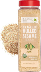 Organic Hulled Sesame Seeds 18 oz - White Sesame Seeds Organic - For Cooking, Baking and Garnishing - USDA Organic, Gluten-Free, Non-GMO - The Holly Tree