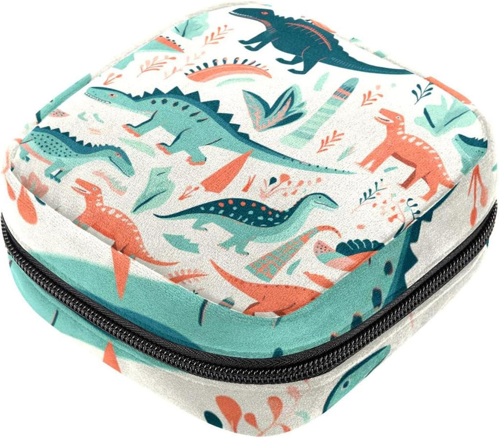 Sanitary Napkin Storage Bag,Period Bag,Pad Bag,Ancient Cartoon Dinosaur,Period Pouch