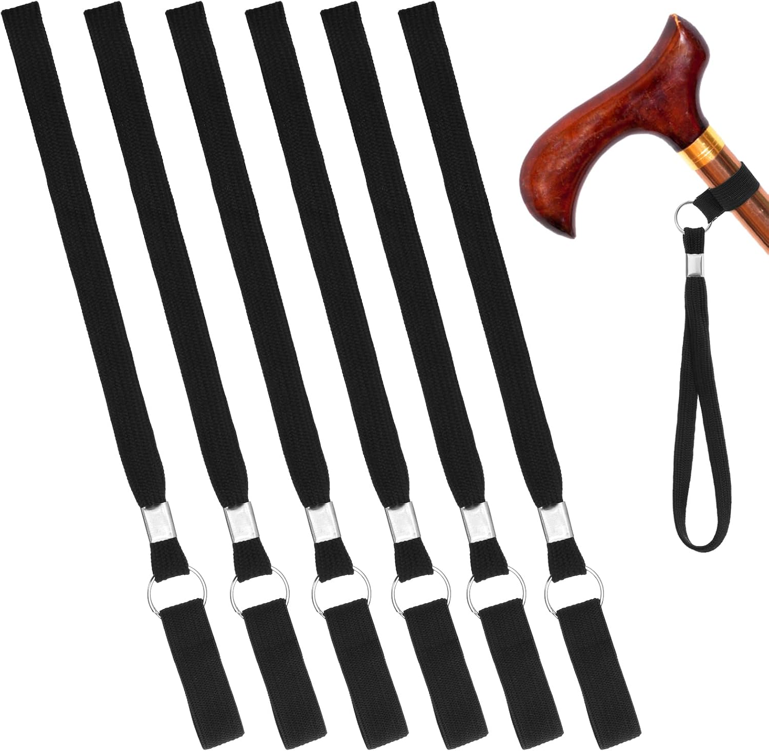 6PCS Walking Stick Wrist Straps, Black Adjustable Wrist Strap Lanyard, Walking Stick Wrist Straps, Elderly Crutches Accessories for Foldable Walking Stick Standing Canes Single Tip Trekking Pole