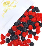 SweetGourmet Blackberry and Raspberry Gummy Candy with Nonpareils, Chewy Berry Shaped Treats, Red and Black, 3 Pound Bag