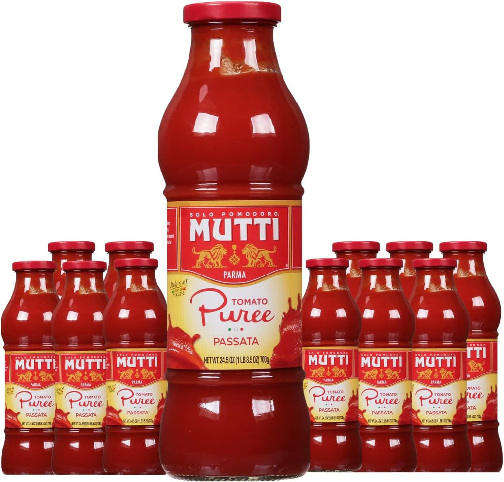 Mutti Tomato Puree (Passata), 24.5 oz. | 12 Pack | Italy’s #1 Brand of Tomatoes | Fresh Taste for Cooking | Canned Tomatoes | Vegan Friendly & Gluten Free | No Additives or Preservatives