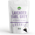 Lavender Earl Grey Black Tea - 100% Certified Organic - 50 Pyramid Tea Bags Sachets in a Resealable Bag