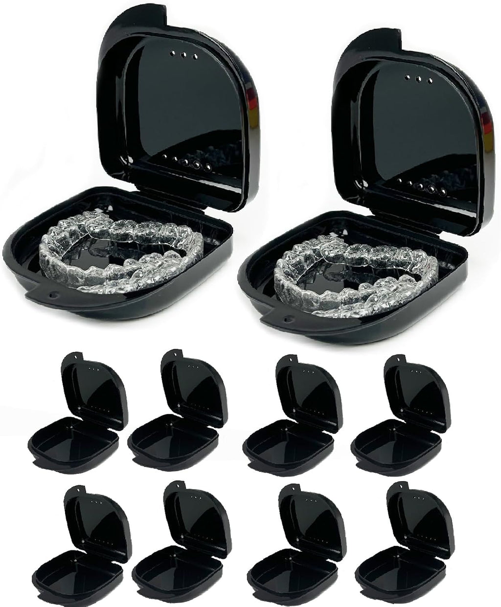 10 Pack Retainer Case,Dental Retainer Box with Vent Holes,Multicolor Storage Container for Aligner Mouth Guard Denture Box (Black)